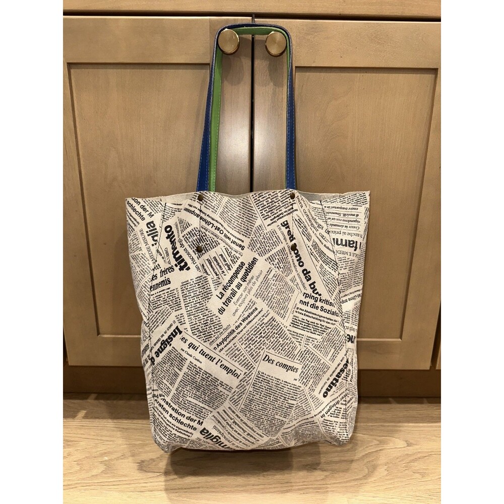 Maurizio Taiuti Newspaper Print Glittery Leather Tote Bag Shoulder Straps
